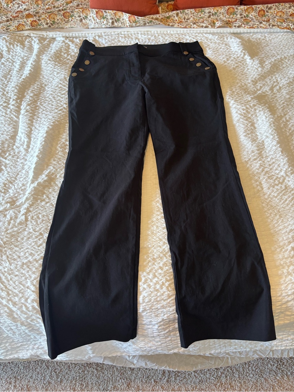 Black Women's Bootcut Dress Pant with Button Detail